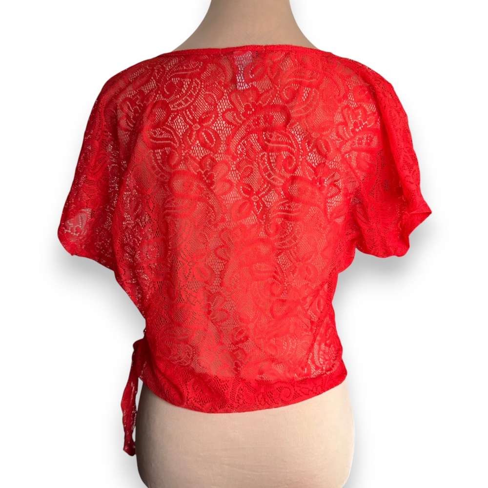 CHARLOTTE RUSSE Red Sheer Lace Tie Side Top XS - Picture 3 of 7
